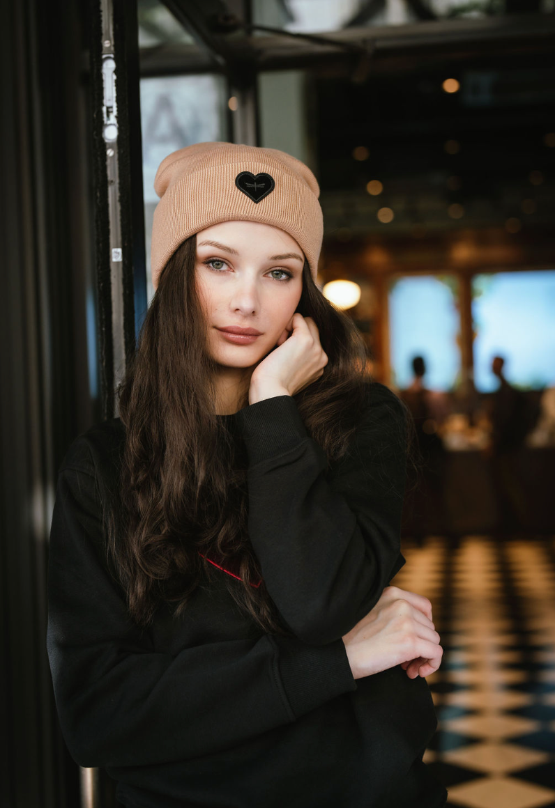 The Velvet Heart Beanie - Olive, Tan, Charcoal – TAL NEW YORK display picture 1