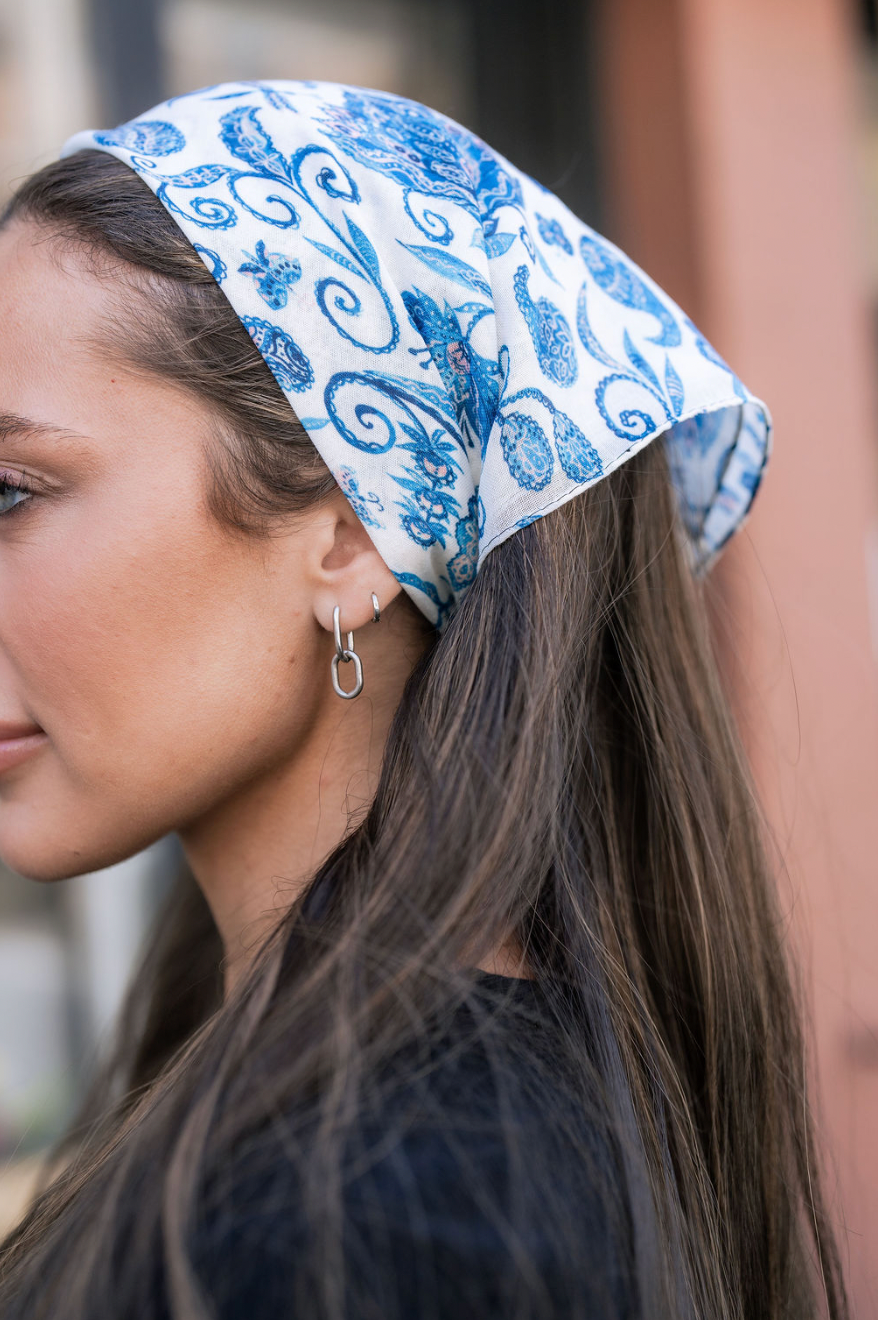 Azure Paisley Scarf (Pretied, Square Scarf + Bandana) – TAL NEW YORK