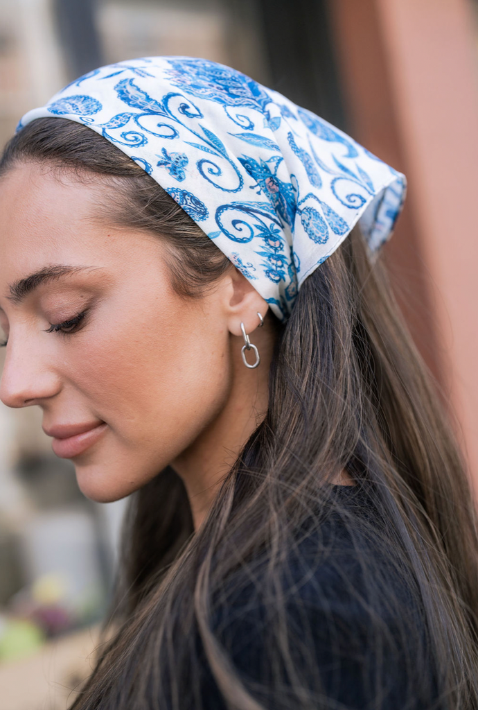 Azure Paisley Scarf (Pretied, Square Scarf + Bandana) – TAL NEW YORK